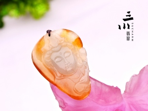 糯種黃翡天然A貨翡翠觀音吊墜