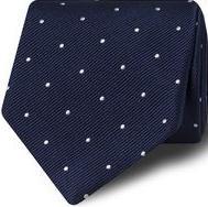 NavyWhiteSpotSilkTie