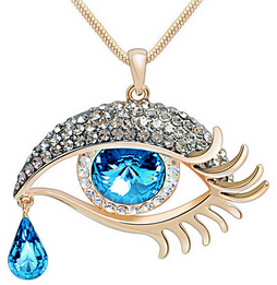 X323 Korea high-end fashion magic eye Crystal Teardrop eyelashes long necklace sweater chain jewelry wholesale