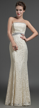 Champagne Lace Strapless Floor-length Formal Evening Dress