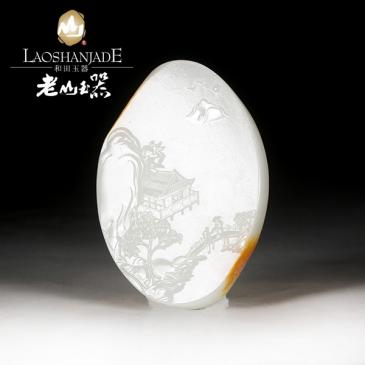 和田玉牌風(fēng)景瑩潤亮澤時尚簡約雕工細致和田玉吊墜帶證書