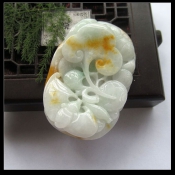 天然緬甸A貨黃翡俏色翡翠玉富貴如意掛件