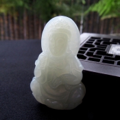 天然細潤瑩白和田玉凈瓶觀音掛件