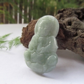 正品純天然緬甸a貨翡翠淺豆色吉祥觀音掛件