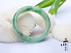 豆種翠綠天然A貨翡翠圓鐲