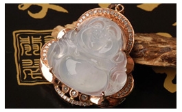 18K玫瑰金鑲鉆石翡翠掛件-初發芙蓉老坑玻璃種高雅純美彌勒