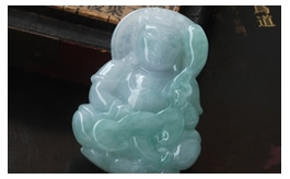 天然翡翠掛件--老坑冰種淺藍綠潤澤晶瑩圓潤厚實雙面精雕如意觀音