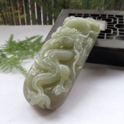純天然新疆和田玉青白玉立體騰龍雕件