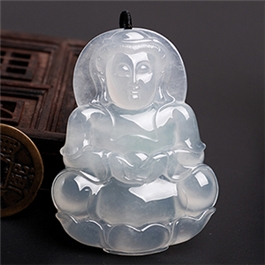 天然翡翠掛件--老坑冰種潤澤晶瑩精雕辟邪觀音