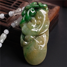 天然翡翠掛件--老坑糯種黃楊綠雙面精雕福祿壽喜