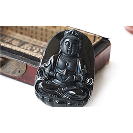 天然翡翠掛件--老坑糯種墨翠局部拋光精工雙面細雕觀音