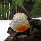 純天然冰彩玉髓俏色玉佛吊墜