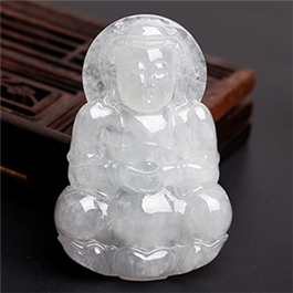 天然翡翠掛件--老坑冰糯種潤澤晶瑩精雕辟邪觀音