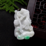 純天然緬甸a貨翡翠飄綠辟邪仿古龍如意掛件
