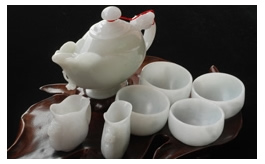 天然翡翠擺件-珍藏老坑冰種水潤嫩綠精巧雕工雅致茶具套件