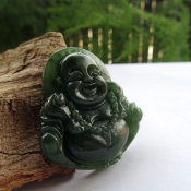 天然新疆和田玉碧玉笑佛掛件