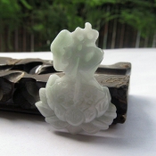 精美天然緬甸A貨翡翠玉佛字蓮花掛件