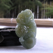 精美和田青玉帶糖八方來財(cái)貔貅吊墜/和田玉青玉招財(cái)貔貅掛件/螃蟹貔貅玉墜/玉緣軒正品