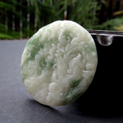 純天然岫玉飄花龍鳳佩掛件吊墜