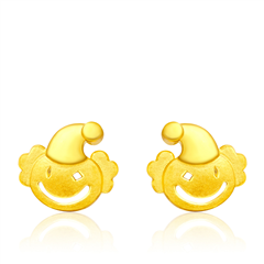 游樂場系列可愛小丑黃金足金耳飾