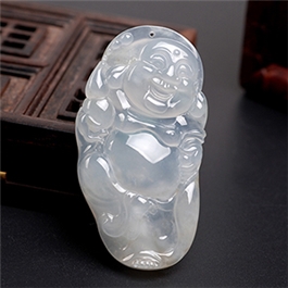 天然翡翠掛件-老坑冰種淺綠瑩潤細膩均勻雙面精雕佛陀