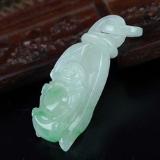 天然翡翠A貨吊墜★俏色元寶中號彌勒佛手玉墜★招財納福辟邪開運保平安