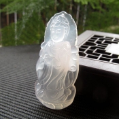 純天然冰種玉髓站觀音掛件吊墜/玉緣軒正品