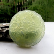 精美天然冰透淺黃岫玉金錢龍玉佩掛件
