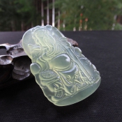 精美天然冰透岫玉關公掛件