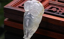 天然翡翠掛件--老坑冰玻種飄黃翡細潤光澤圓潤立體精雕布袋和尚