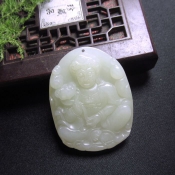 精美大氣天然和田玉青白玉如意觀音玉佩掛件