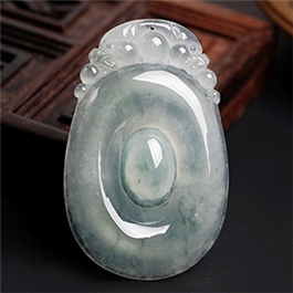 天然翡翠掛件--老坑冰種淺綠飄藍(lán)花細(xì)膩晶瑩雙面精雕福在眼前