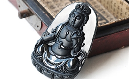 天然翡翠掛件--老坑糯種墨翠局部拋光精工雙面細雕觀音