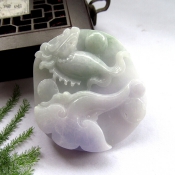 純天然緬甸a貨紫羅蘭翡翠玉龍魚如意掛件/玉緣軒正品
