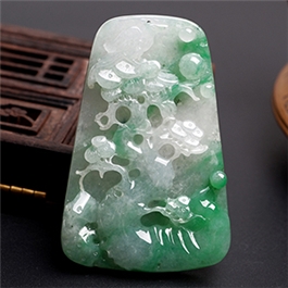天然翡翠掛件--老坑冰糯種翠綠飄花細膩瑩潤精致浮雕松鶴延年