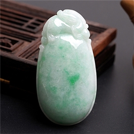 天然翡翠掛件--老坑糯種陽綠飄花雙面精雕福貝