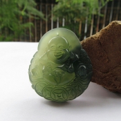 純天然遼寧岫巖玉青色通透金錢佛掛件