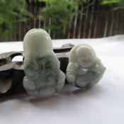 緬甸a貨飄花翡翠玉觀音佛情侶對吊墜