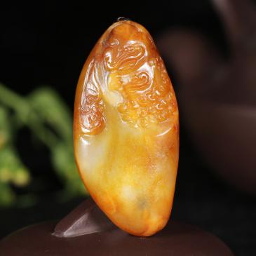 羅永東大師作品和田玉青白玉掛件鷹(帶繩)精雕吊墜