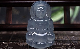 天然翡翠掛件--老坑冰玻種清透毓秀晶瑩潤澤圓潤大氣雙面精雕觀音