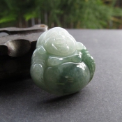 天然翡翠A貨水潤精致半油玉佛吊墜/玉石彌勒佛笑佛掛件/翡翠半油青色佛公項墜/玉緣軒正品