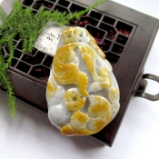 純天然緬甸a貨翡翠黃翡鯉魚如意吉祥掛件