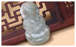 天然翡翠掛件-老坑冰糯種油青綠雙面精雕慈悲辟邪觀音
