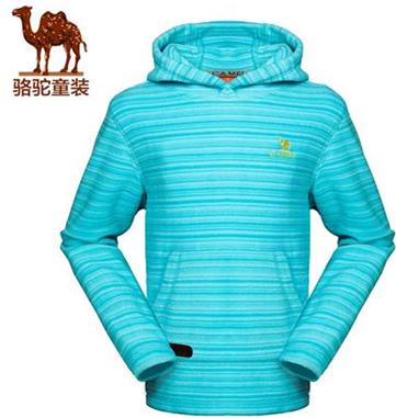 Camel駱駝兒童款抓絨衣2015秋裝新款套頭條紋時尚保暖青少年抓絨衣5W4T7141