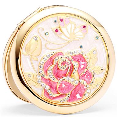 粉玫瑰花化妆镜----高档精品化妆镜,天然深海母贝，彩白色的奥地利水钻