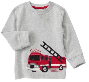 男婴/男童/男孩长袖消防车T恤