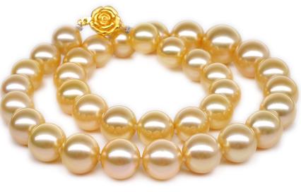 源生珠宝 收藏珠宝级11-14mm南洋金珠珍珠项链天然海水珍珠项链