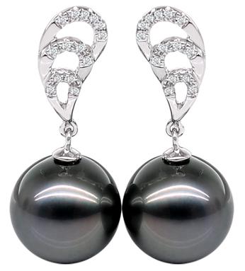 天然黑珍珠耳钉10-11mm天然海水珍珠时尚奢华白金款