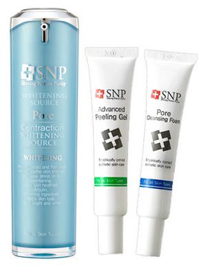 SNP美白护理套装收缩毛孔净白肤色去角质精华洗面奶.