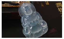 18K玫瑰金鑲鉆天然翡翠掛件--精品珍藏老坑冰玻種淺藍綠極細膩均勻水潤清瑩雙面精雕辟邪觀音
